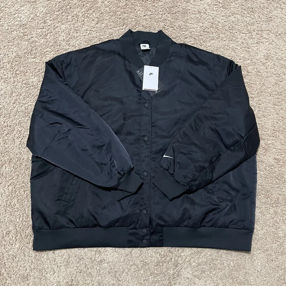 Nike Jacket Women 2XL XXL Black Sportswear Destroyer Bomber Oversized Woven - Picture 2 of 10